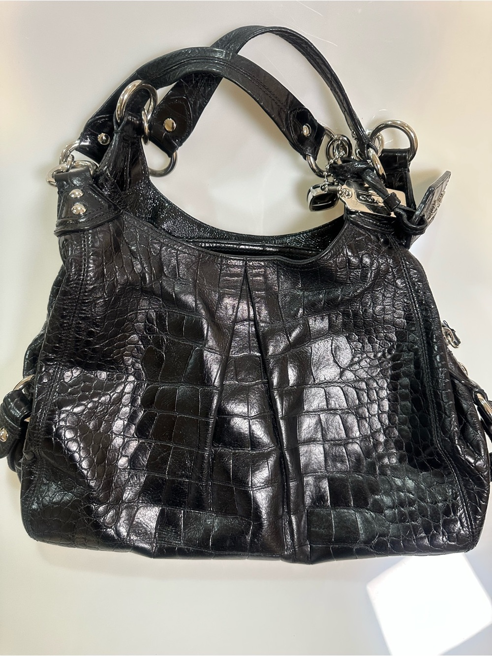 Vintage Coach Black Croc-Embossed Shoulder Bag